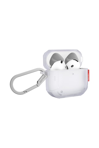 Apple Uyumlu AirPods 4 Kılıf Airbagli 360 Derece Tam Koruma Skinarma Mecha Ce Askı Aparatlı Kılıf Beyaz