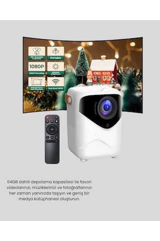 Taşınabilir Akıllı 1080p Projektör 64gb Hafıza, 2gb Ram, Full Hd Görüntü, Kumandalı Yeni Nesil Diğer