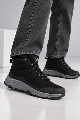 Ht Hotin Erkek Trekking Bot Su İtici Kalın Taban Bağcıklı Outdoor - Siyah-füme Siyah - Füme