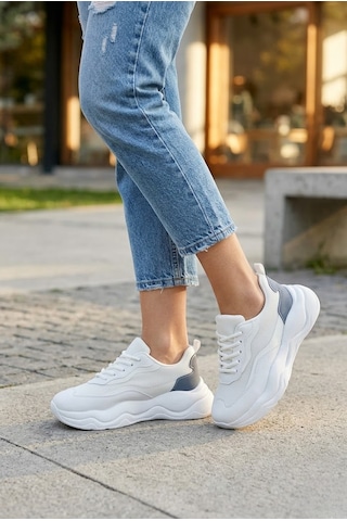 Shoetek Yaswe Kadın Sneakers Bağcıklı Spor Ayakkabı Mavi/beyaz Deri