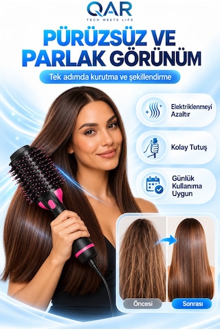 2200w Hava Üflemeli Saç Şekillendirici İyonik Fön Tarağı Düzleştirici Ve Hacim Verici Fırça