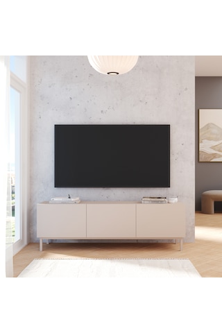 Robinhome Miami Tv Ünitesi Sehpası 3 Kapaklı Ahşap Ayaklı 150cm Kumsal Bej