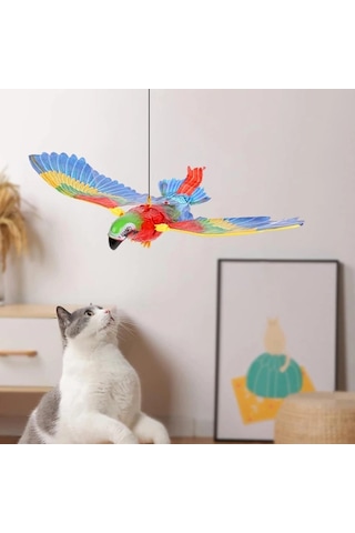 43x25 Cm Müzikli 2 Adet Kullanıma Uygun Uçan Papağan Kedi Oyuncağı