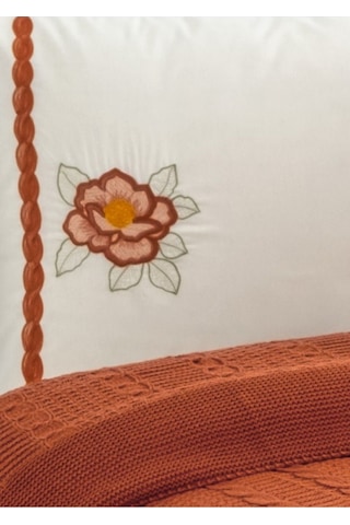 Triko Örme Battaniye Takımı-nakışlı Yatak Seti-tivoli Rosetta Kiremit