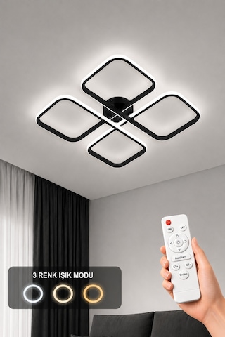 AvizeGO Nuvo Led Plafonyer Avize 3 Renk Kumandalı Siyah