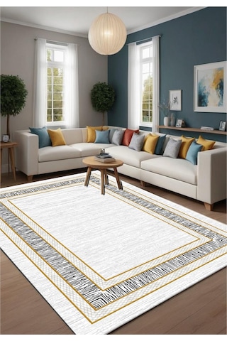 STY Home Gold Dijital Baskı Salon Halısı Kaymaz Tabanlı Yıkanabilir Halı Yolluk 500 Gold