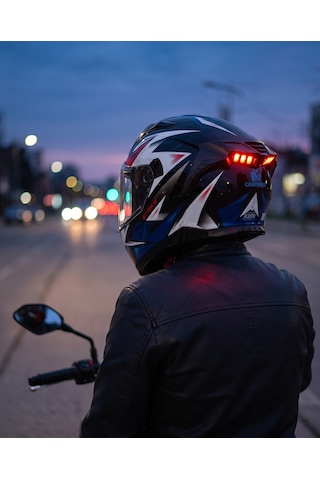 Caspiano Homer Full-face Led Işıklı Siyah ,mavi ,kırmızı Motosiklet Kaskı Ece-r 22.06 Sertifikalı Siyah-mavi-beyaz-kırmızı