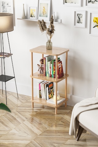 3 Raflı Ahşap Kitaplık Raf Ahşap Gazetelik Ayakkabılık -çam