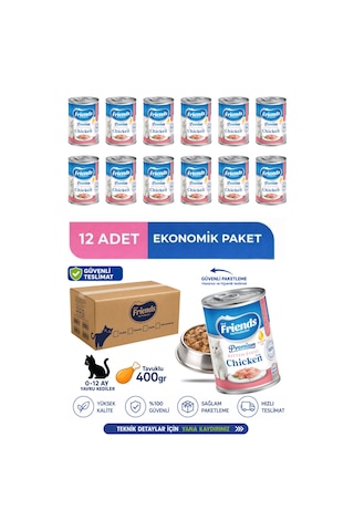 Premium Tavuklu Yavru Kedi Konservesi 400 Gr X 12 Adet Ekonomik Paket Yaş Mama 0-12 Ay