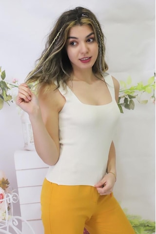 Kadın Beyaz Kare Yaka Triko Atlet Bluz Crop Standart Beden Beyaz