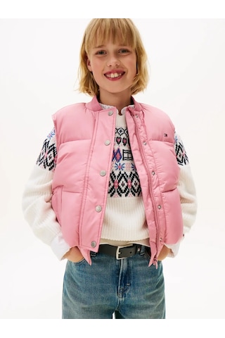 Tommy Hilfiger Branded Puffer Pembe Kız Çocuk Yelek