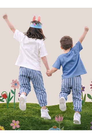 Mshb&g Mavi Çizgili Dokuma Unisex Kız Erkek Çocuk Dokuma Pantolon İlkbahar-yazlık 2-8 Yaş Çok Renkli