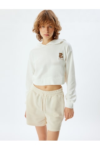 Koton Şortlu Pijama Takımı Crop Kapüşonlu Üst Ve Şort Ekru 5wlk40242mk Ekru