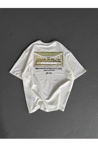 Novalisse Kadın Baskılı T-shirt Kısa Kol Bisiklet Yaka Oversize Tişört - Beyaz Çoklu Renk