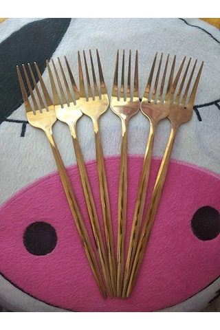 Büro Ev Ofis Mutfağı İçin 6adet 22cm Golden Çelik Titanyum Kaplı Yemek Çatalı Seti Diğer