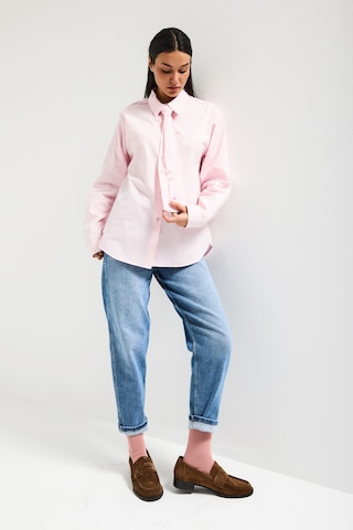 it's basic Kadın Pembe Oversize Kravat Detaylı Özel Tasarım Bol Kesim Gömlek
