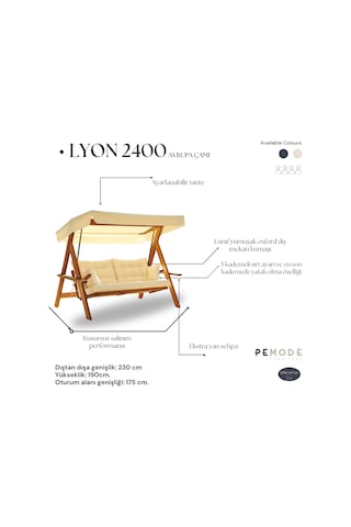 Lyon 2400 4 Kişilik Ahşap Bahçe Salıncağı, Balkon Teras Salıncağı, Yatak Özellikli Antrasit