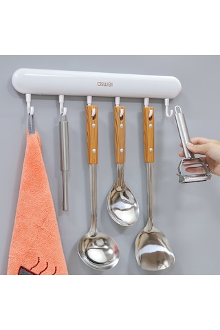 Mufunye Banyo Duvarlı Çekmeceli Takoz - Delme Yok, 5 Kg Yük Kapasitesi, Siyah 6 Adet Hareketli Halka, Havlu Ve Giysi Asma İçin Dayanıklı Yapı Diğer