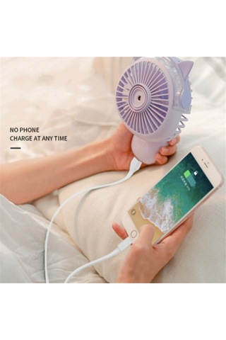 Masaüstü Katlanır Sprey Mini Fan Karikatür Nemlendirme Su Jeti Fan Mavi