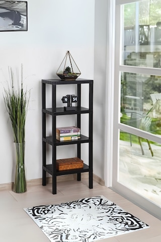 4 Raflı Dikey Raf Düzenleyici Plastik Raf Ünitesi Siyah, Kitaplık Siyah