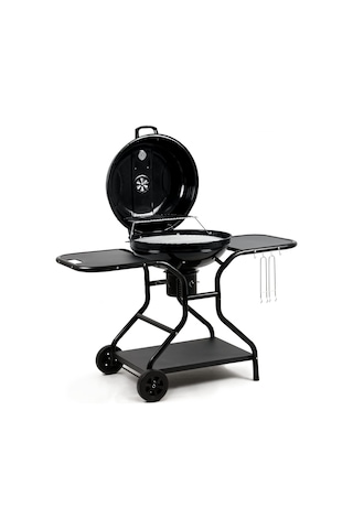 Küre Mangal Ø57 Cm, Kömürlü, Kapaklı, Taşınabilir, Ayarlanabilir Hava Girişli, Geniş Raflı Barbekü Izgarası Siyah