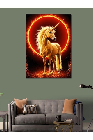 Kanvas Tablo Ateş Çemberinde Altın Unicorn 70cmx100cm