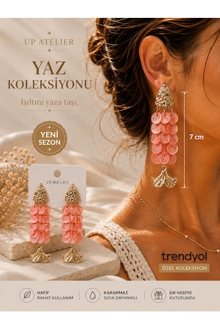 Yaz Koleksiyonu Plaj Modası Pembe Pullu Balık Model Küpe