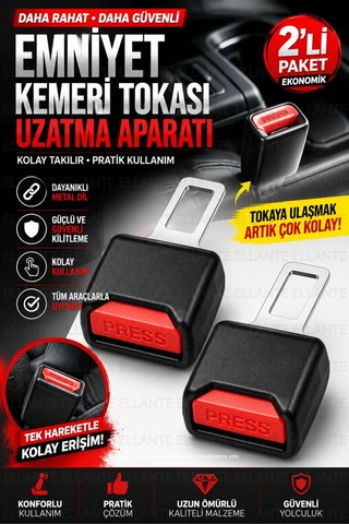 2 Li Emniyet Kemeri Uzatma Aparatı Evrensel Uyumlu Metal Kilitli Kolay Takılan Konfor Ve Güvenlik Ap