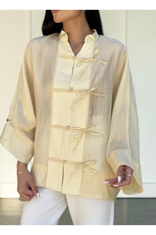 Fleurs Chic Yeni Model Geniş Kesim Kimono Gömlek Sarı