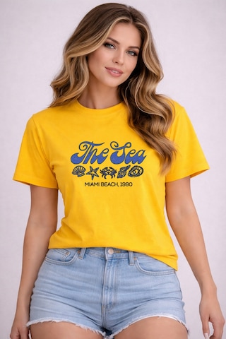 Herkesemoda The Sea Baskı Detaylı Basic T-shirt Sarı