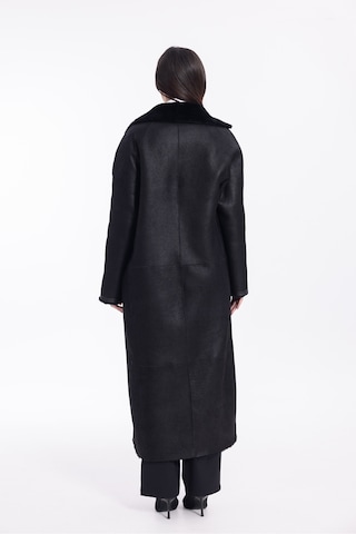 M M Marki Marki Kadın Siyah Hakiki Deri Oversize Palto İçi Kürklü Kuşaklı Premium 120 Cm - 121922