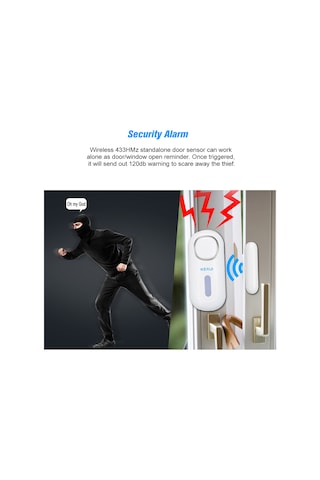 Suofeng Keruı Kr-d2+rc531 433mhz Kablosuz Pencere/kapı Alarm Sistemi, 120db Ses, Kumanda, Ev Ofis Dükkan Güvenliği, Abs Malzeme, 3v Besleme