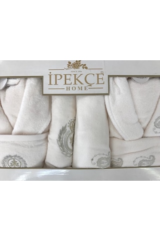 İpekçe Home Saraylı Aile Bornoz Seti Krem