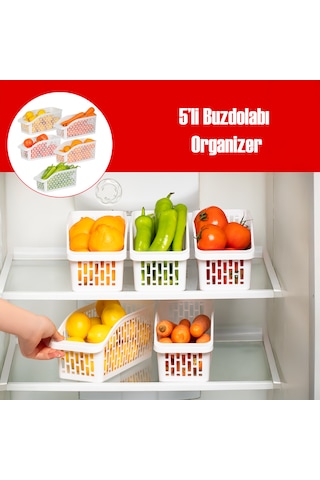 Porsima Org-20-5 5li Çok Amaçlı Plastik Dolap Içi Düzenleyici Saklama Kutusu Organizer Sepet - Beyaz Beyaz