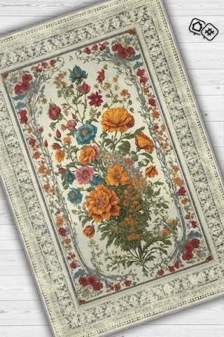 Homshtag Art Deco Kır Çiçeği Vintage Halı Görünümlü Dijital Baskı Renkli Halı Rustik Çiçekli Halı Çok Renkli