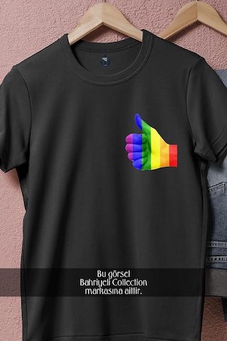 Oversize Lgbt Colors Hand Cep Tasarımlı Unisex T-shirt Siyah