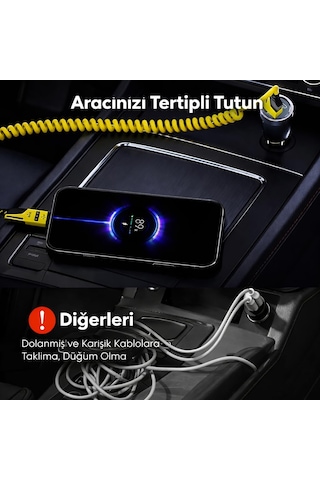 4'ü 1 Arada 65w Yaylı Hızlı Şarj Kablosu Type-c & Lightning Pd Destekli, Dolaşmaz Spiral Tasarım, 1.5m Uzayabilir Diğer