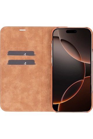 Apple Uyumlu iPhone 16 Pro Max Hakiki Deri El Yapımı Cüzdanlı Kılıf Gölgeli Taba