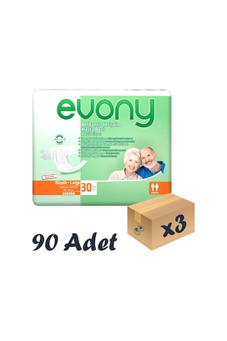 Evony Bel Bantlı Yetişkin Hasta Bezi L 30'Lu 3 Paket 90 Adet