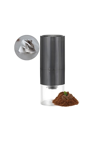 Createtech Taşınabilir Usb Şarjlı Paslanmaz Çelik Kahve Değirmeni - 25g Dokunmatik Otomatik Öğütücü Siyah Siyah