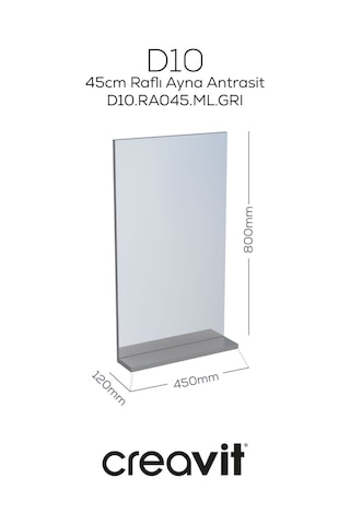 D10 45 Cm Melamin Raflı Ayna Gri Beyaz