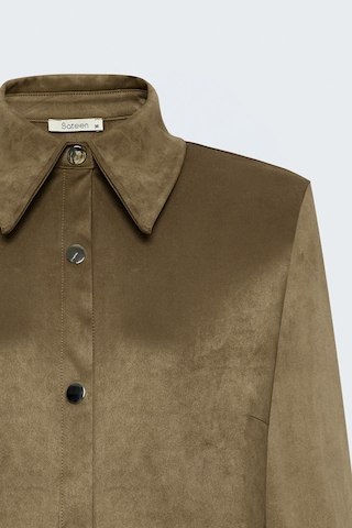 Sateen Çıtçıt Detaylı Süet Gömlek - Camel-138125