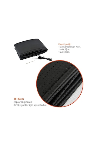 Fox D-124 Dikmeli Noktalı 38 Cm Siyah Direksiyon Kılıfı