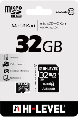 Hi-Level HLV-MCSDC10/32G 32 GB MicroSDHC Class 10 Hafıza Kartı + Adaptör
