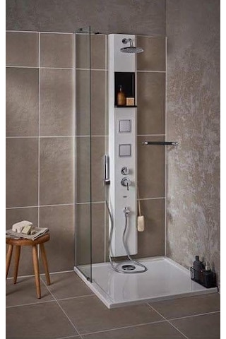 Sam Banyo Tuna Raflı Duş Paneli Krem 180 CM Krem Sam Banyo Tuna Raflı Duş Paneli Krem 180 CM Krem