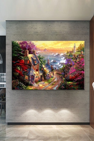 Köy ve Yaşam Vintage Dekoratif Kanvas Tablo 120 x 80