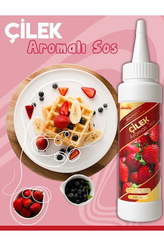 Güllüoğlu Çilek Aromalı Sos - Waffle & Krep & Pankek & Tatlı & Dondurma & Kruvasan Sos - 300 Gr / 225 Ml
