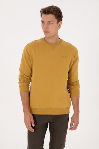 U.S. Polo Assn. Erkek Comfort Fit Bisiklet Yaka Şardonlu Hardal Basic Sweatshirt 50313757-VR151