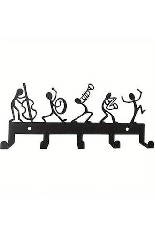 Myc Metal Duvar Askılığı - Müzisyen Figürlü Dekoratif Ceket Ve Anahtarlık Askısı Siyah 12x24