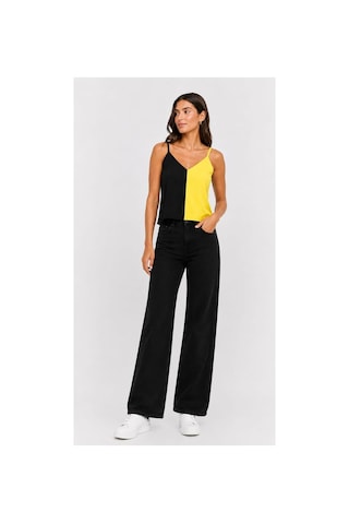 Onno Style Women Kolsuz Askılı V Yaka Triko Kadın Bluz Sarı - Siyah